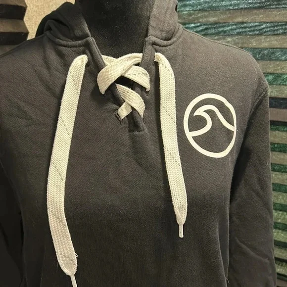 Sport Tek Women’s Black Graphic Hoodie Lace Front Salty on Hood Size XS - Picture 2 of 9